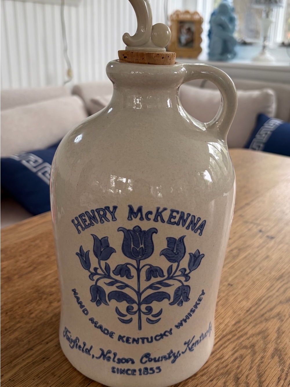 Source Unknown Cream Ceramic Jug with Blue Floral Henry McKenna Print
